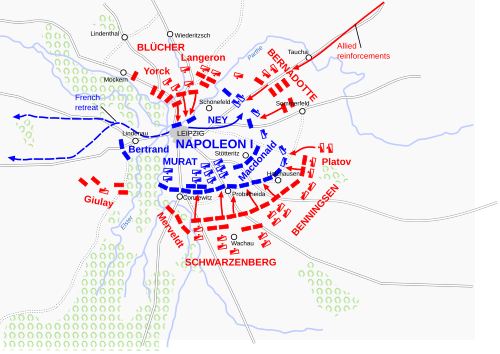 Mapa táctico de los combates del 18 de octubre en Leipzig