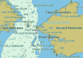 Carta náutica y mapa de localización del estrecho de Bering
