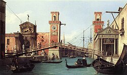 Entrada al Arsenal de Venecia por Canaletto, 1732.