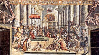 Pintura del taller de Rafael inspirada en la Donación de Constantino