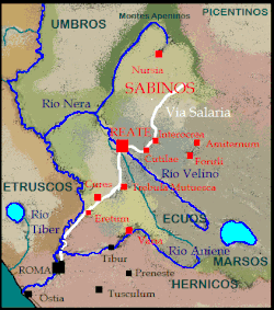 Mapa histórico de la región central de Italia en la antigüedad clásica
