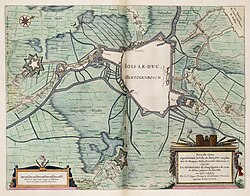 Mapa histórico del asedio de Bolduque por J. Blaeu