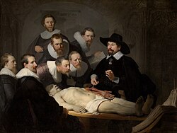 Lección de anatomía del Dr. Nicolaes Tulp pintada por Rembrandt en 1632.