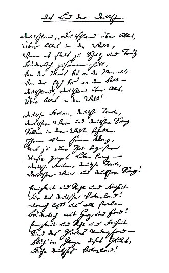 Facsímil del manuscrito original de Das Lied der Deutschen escrito por Hoffmann von Fallersleben.