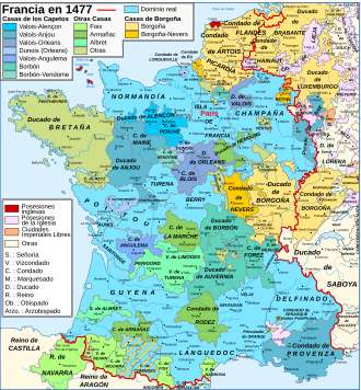 Mapa de las distintas partes del territorio francés.