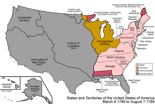 Mapa de los Estados Unidos al momento de su independencia.