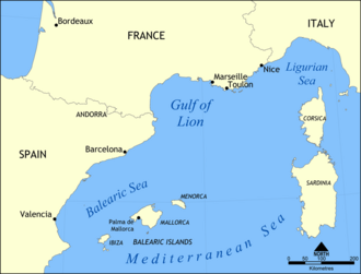 Mapa de localización del Golfo de León en el mar Mediterráneo