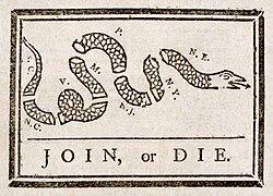 Ilustración Join, or Die de Benjamin Franklin.
