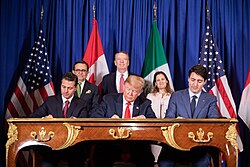 Firma del T-MEC el 30 de noviembre de 2018 por Enrique Peña Nieto, Donald Trump y Justin Trudeau