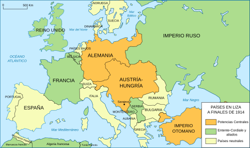 Mapa de las alianzas militares en Europa en 1914