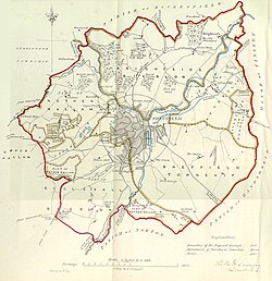 Mapa histórico de Sheffield fechado en el año 1832