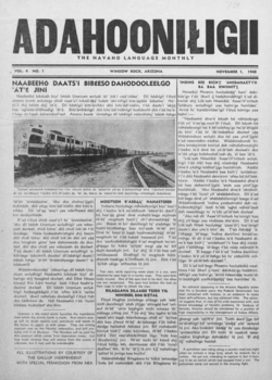 Portada histórica del periódico en navajo Ádahooníłígíí