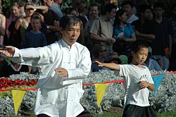 Práctica masiva de taichí en un parque público en China