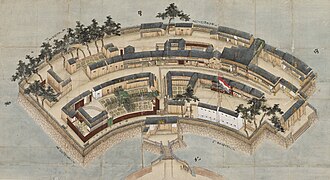 Ilustración o fotografía histórica de Dejima en Japón