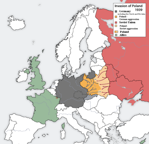Mapa político de Europa al iniciarse la guerra en 1939 mostrando la posición de Portugal