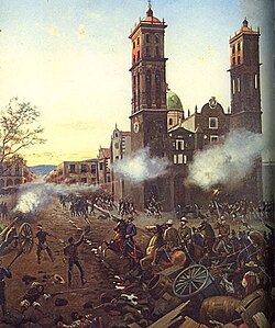 Ilustración histórica de la batalla de Puebla