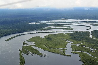 Vista aérea de una llanura de inundación en la selva amazónica.