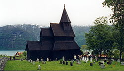 Detalle arquitectónico de la iglesia de madera de Urnes