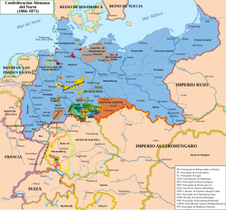 Mapa del Reino de Prusia dentro de la Confederación
