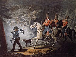 Grabado histórico de tropas auxiliares alemanas