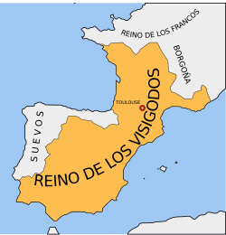 Mapa de la extensión del Reino Visigodo