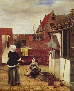 Mujer y sirvienta en un patio (ca. 1660-1665) de Pieter de Hooch