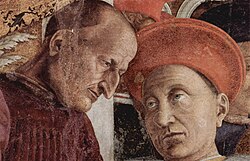 Luis III Gonzaga en un fresco de la Cámara de los esposos del Palacio Ducal de Mantua.