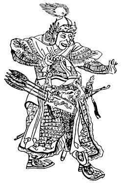 Ilustración de un guerrero y general mongol a caballo.