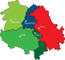 Mapa detallado de la Eurorregión Mosa-Rin