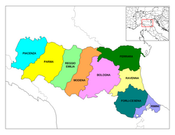 Detalle territorial de las provincias de Emilia-Romaña