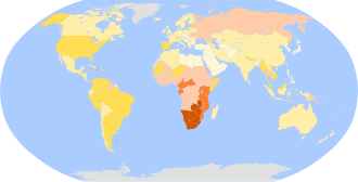 Mapa mundial que muestra la prevalencia del VIH