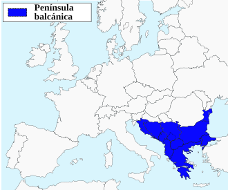 Mapa de la península balcánica según la línea Danubio-Sava-Kupa