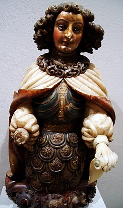 Ángel custodio de alabastro policromado.