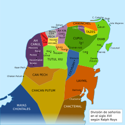 Mapa histórico de la división territorial de los mayas en el siglo XVI.