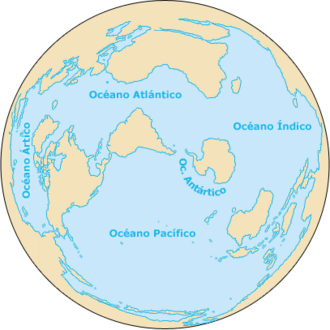 Representación de la hidrósfera y la ubicación geográfica de los cuerpos de agua en la Tierra