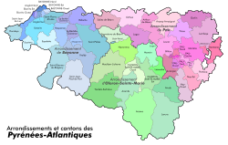 Mapa de la división administrativa en distritos y cantones del departamento