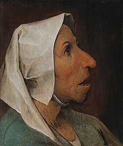 Cabeza de anciana campesina pintada por Pieter Brueghel el Viejo