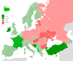 Mapa sobre la evolución de la población en los países europeos
