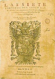 Portada histórica de Las Siete Partidas en su edición impresa de 1555.
