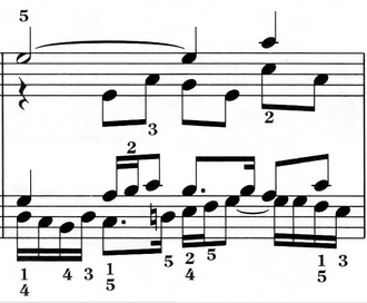 Un compás de la Fuga n.º 17 en la bemol, BWV 862 del Clave bien temperado de Bach