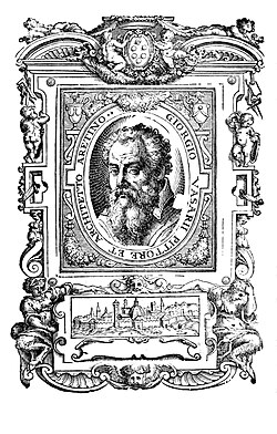 Grabado histórico que muestra el retrato de Giorgio Vasari en Le Vite.