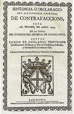 Sentencia del Tribunal de Contrafacciones emitida el 1 de abril de 1704.