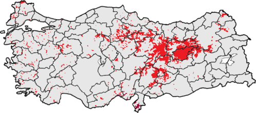 Mapa conceptual de la distribución de alevíes en Turquía