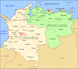 Mapa político y divisiones administrativas de la frontera entre Colombia y Venezuela.