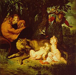 Rómulo y Remo, la loba, el Tíber y Rea Silvia por Rubens