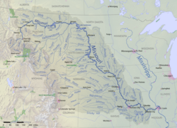 Mapa del río Misuri cerca de Bismarck