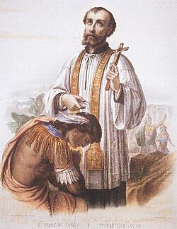 Representación histórica de una conversión religiosa colonial.