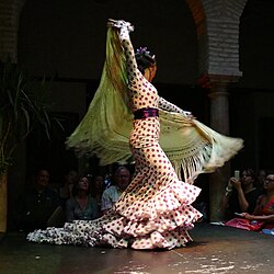 Bailaora con traje de flamenca