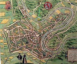 Mapa histórico de la ciudad de Luxemburgo diseñado en 1581 por Franz Hogenberg