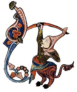Detalle de una drôlerie del Rylands Haggadah